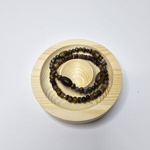 Tigers Eye Brown and Green Beaded Bracelet Set Quantity 2pc Stretch